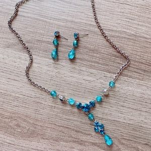 Blue and silver beaded necklace and earrings set